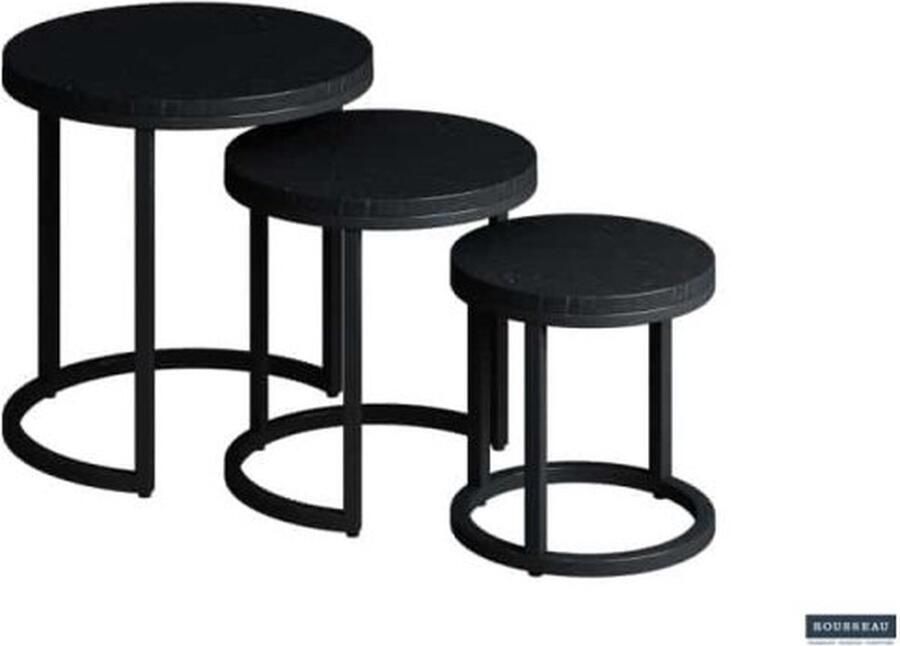 ZAZA Home Bijzettafel 'Plano' 3-delig Mangolia zwart Structuur metaal blad exotisch hout mangolia