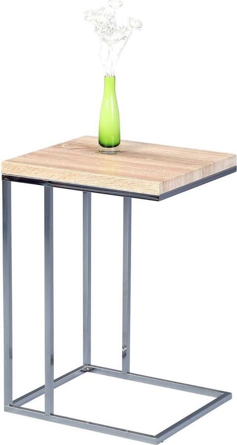Bijzettafel Rene moderne bijzettafel duurzaam 1 stuk verchroomd met Sonoma eiken