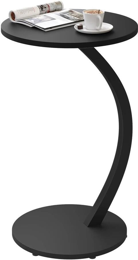 Bijzettafel Rond Bijzettafel Zwart Ruimtebesparend Stevig Kras- en Waterbestendig Verstelbare Voetjes 40 x 64.5 cm