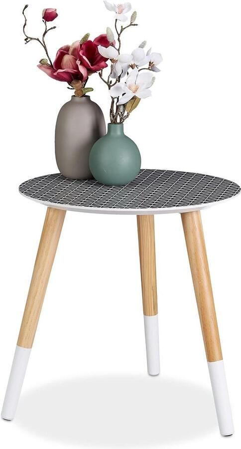 Bijzettafel rond decoratieve look modern design laag driepoot HxØ: 405x40 cm zwart-wit-natuur met praktisch tafelblad bijzettafel buiten