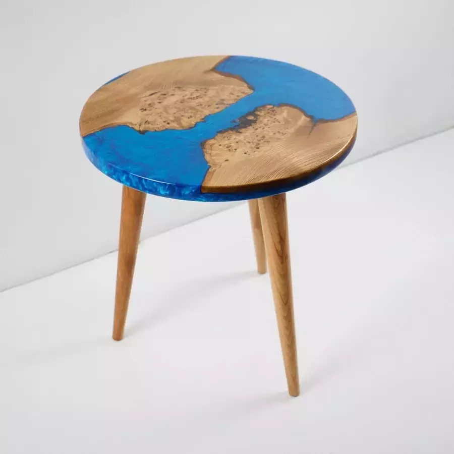 Salontafel Bijzettafel Rond Epoxy Bijzettafel Epoxy Bijzettafel Hout Walnoot - Foto 2