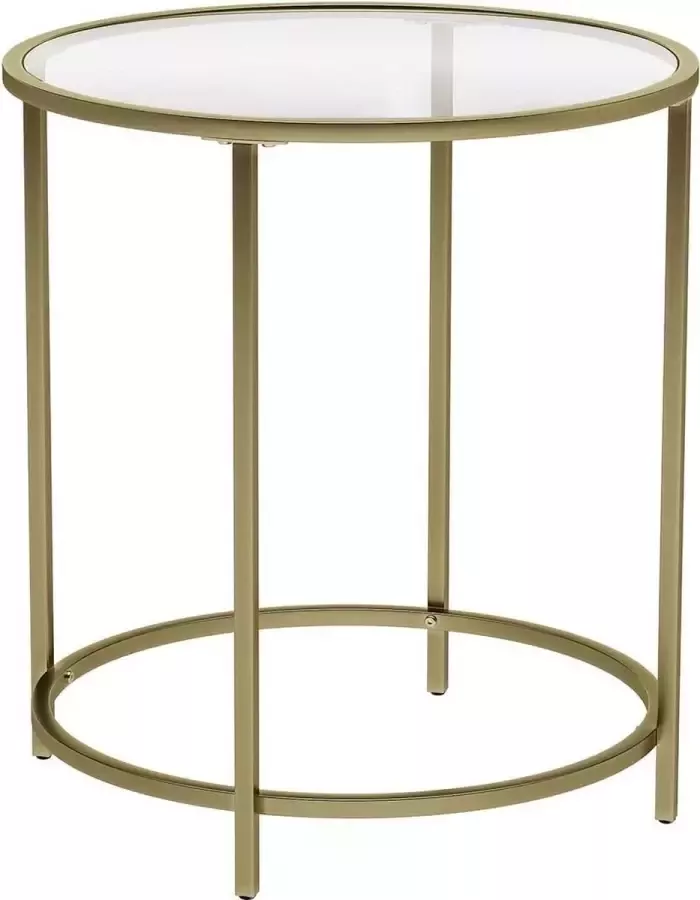 Bijzettafel rond glazen tafel met gouden metalen frame kleine salontafel nachtkastje sofatafel balkon robuust gehard glas stabiel decoratief goud LGT20G