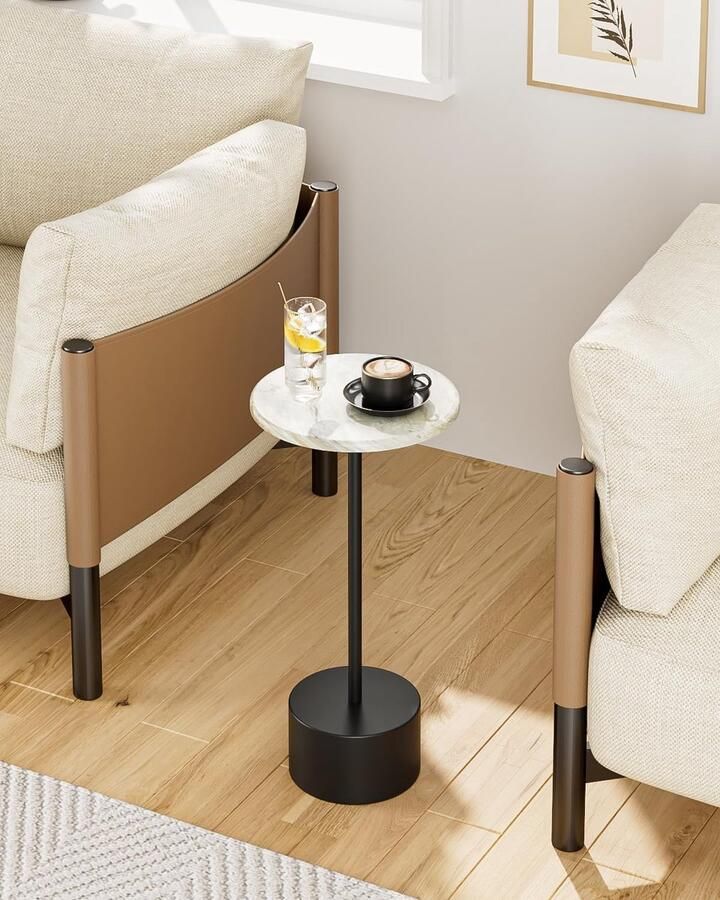 Bijzettafel rond kleine cocktailtafel witte salontafel met marmerpatroon dranktafel voor kleine ruimtes woonkamer slaapkamer wit en zwart