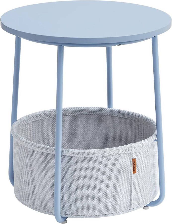 Bijzettafel rond kleine tafel salontafel klein woonkamertafel met stoffen mand opbergruimte voor woonkamer slaapkamer nachtkastje modern poederblauw-pastelblauw