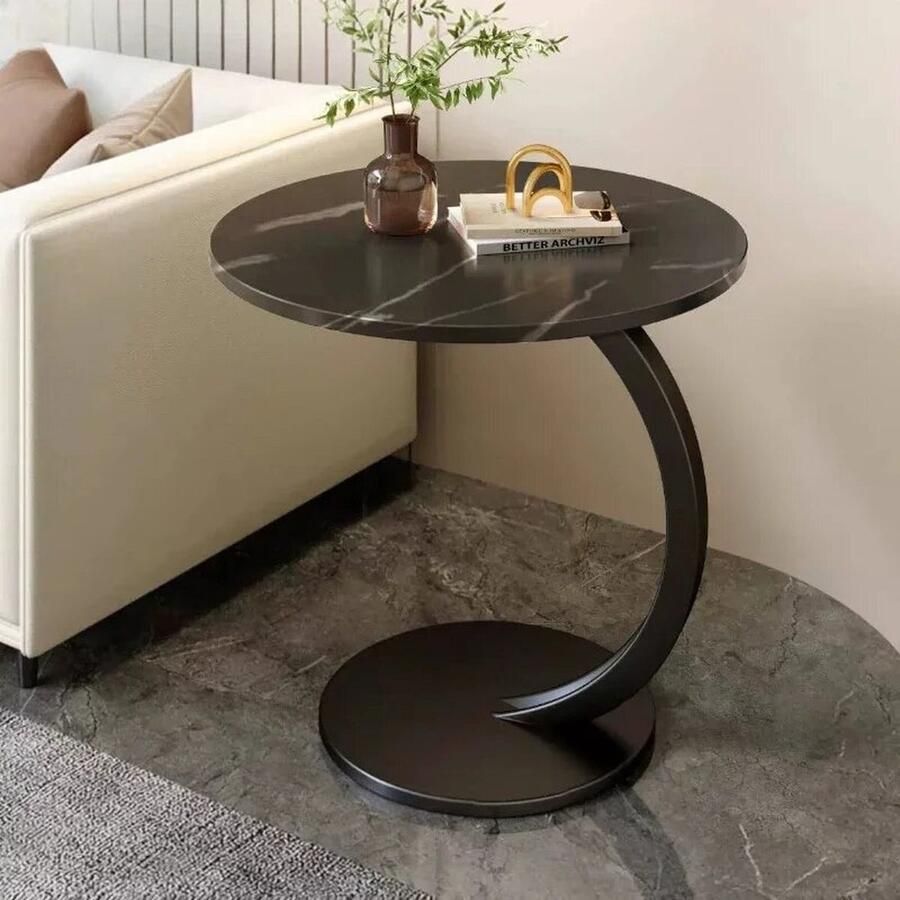 Bijzettafel rond Laptoptafel Tafeltje Banktafel Bedtafel Laptop desk Koffietafel Zwart Marmer