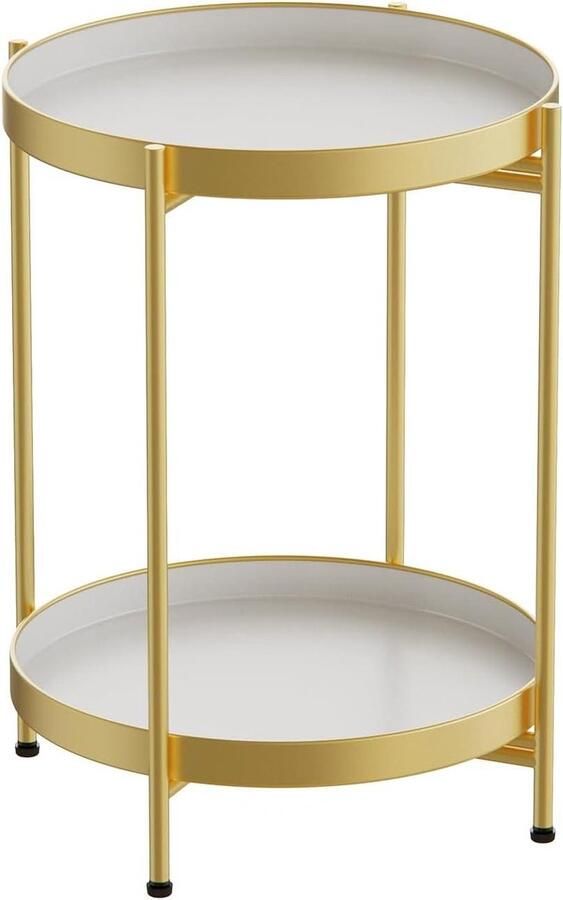 Bijzettafel rond Metalen Goud en wit Afneembare tablet Diameter 40 Hoogte 50 Salontafel Nachtkastje Woonkamer Slaapkamer Kantoor