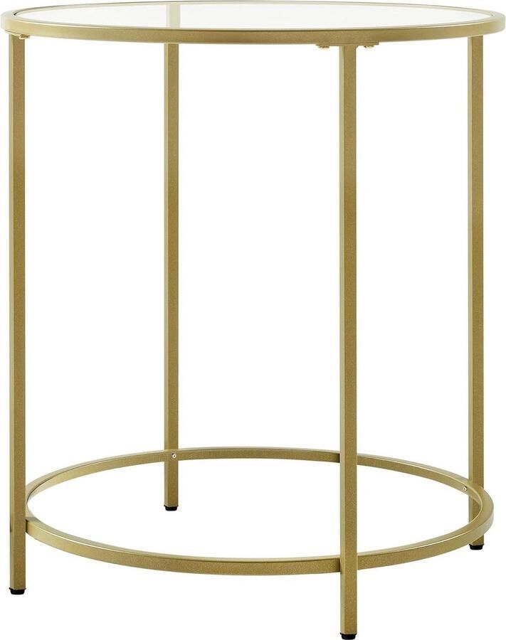 Ronde bijzettafel nachtkastje kleine salontafel 50 x 50 x 55 cm glazen tafel metalen frame banktafel balkon gehard glas goud