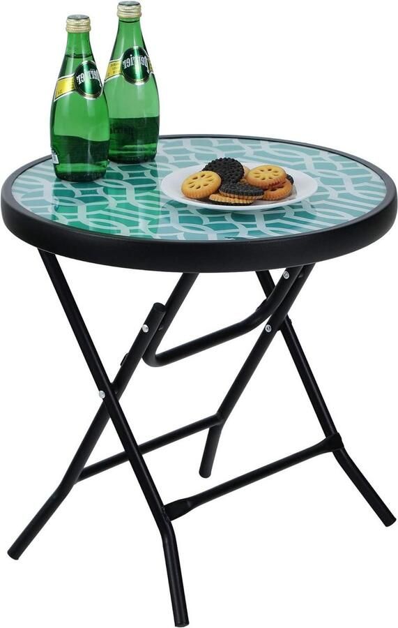 Bijzettafel rond opvouwbaar glas metaal kleine balkontafel weerbestendig onderhoudsvriendelijk balkon tuin terras woonkamer bijzettafel buiten