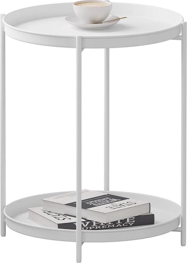 Bijzettafel rond salontafel met opbergruimte 2 afneembare tablets woonkamertafel nachtkastje sofatafel kleine tafel voor woonkamer slaapkamer van metaal crème BTS17 cm - Foto 2