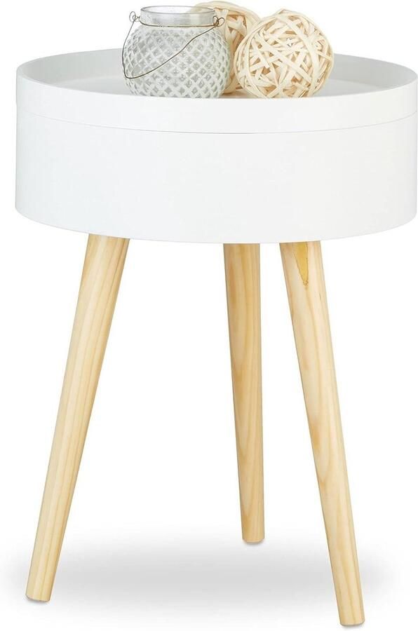 Bijzettafel rond Scandinavisch design met dienblad en opbergruimte Wit 50 x 38 cm Coffee Table Tray