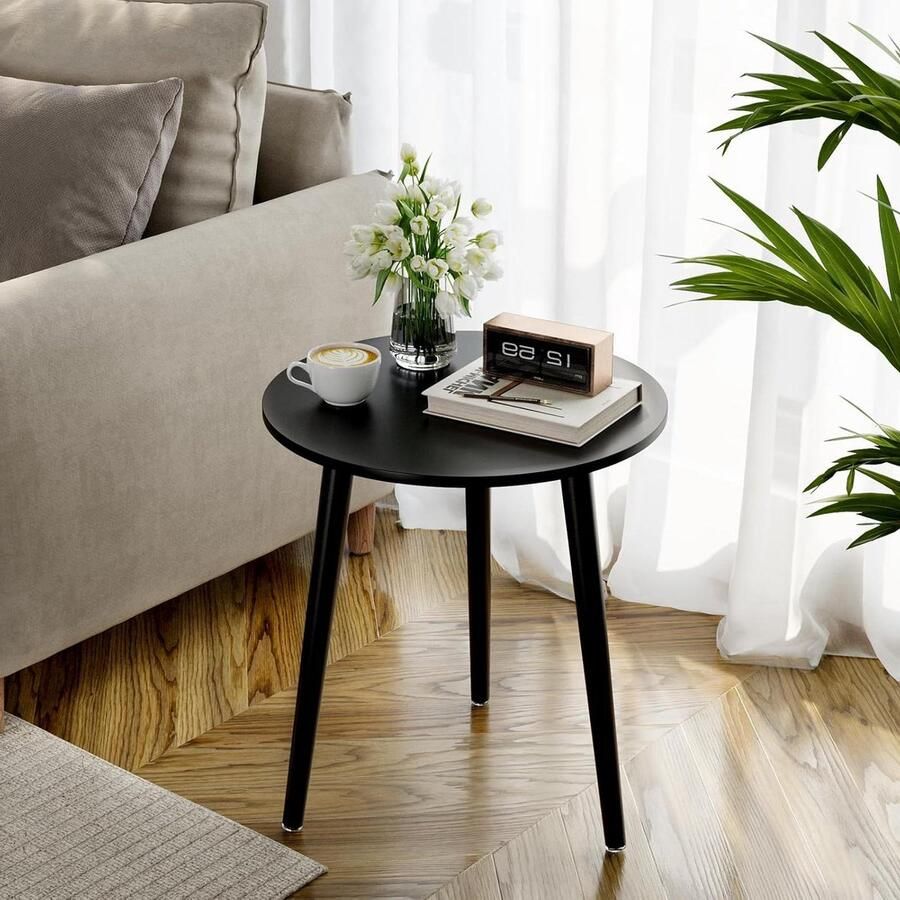 Bijzettafel Rond Scandinavische Stijl 1 stuk Zwart Hout Ø 42 cm