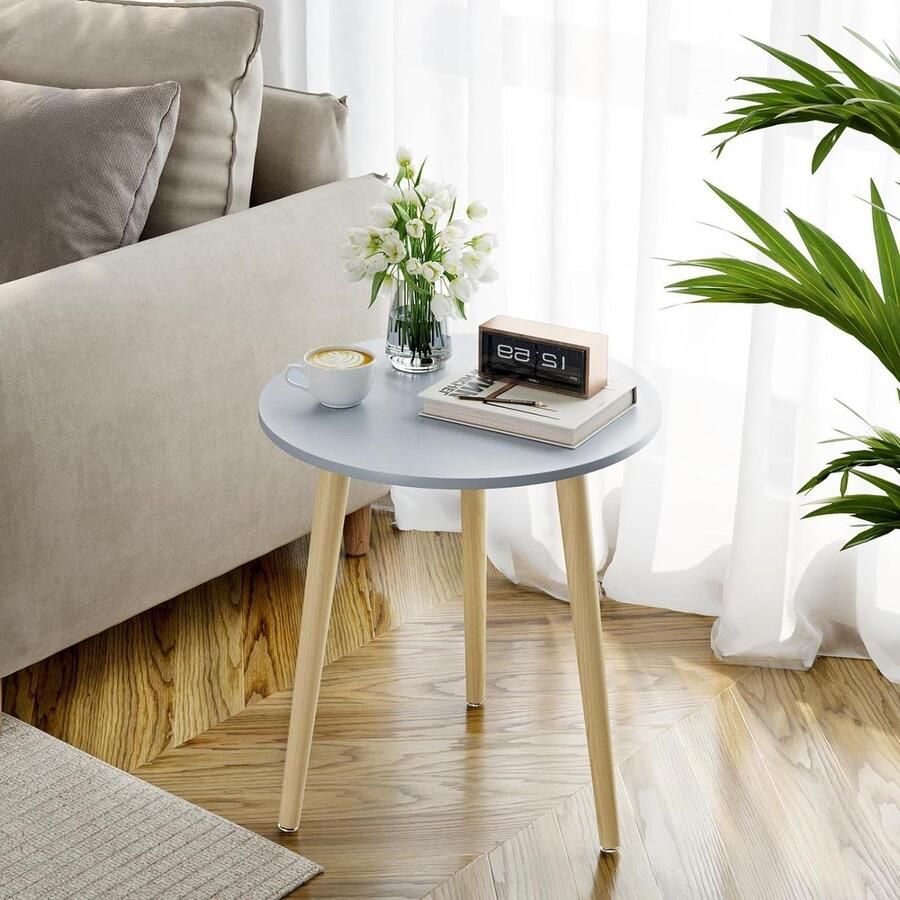 Bijzettafel rond Scandinavische stijl Ø 42 cm hoogte 51 cm natuur grijs dessert bijzettafel voor woonkamer slaapkamer