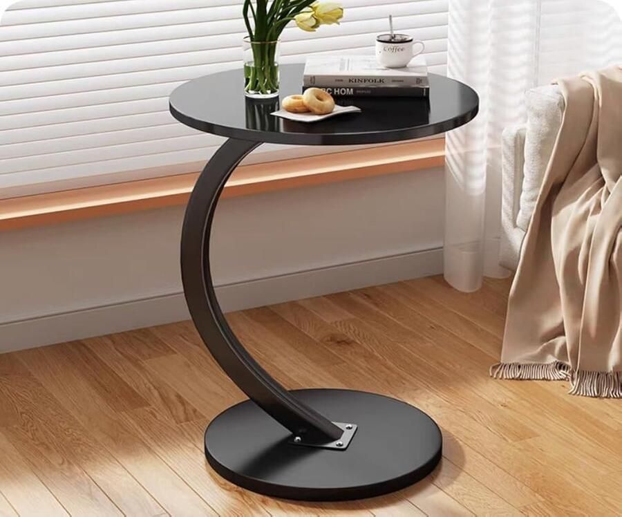 Bijzettafel rond zwart Kleine salontafel C-vorm 1 stuk