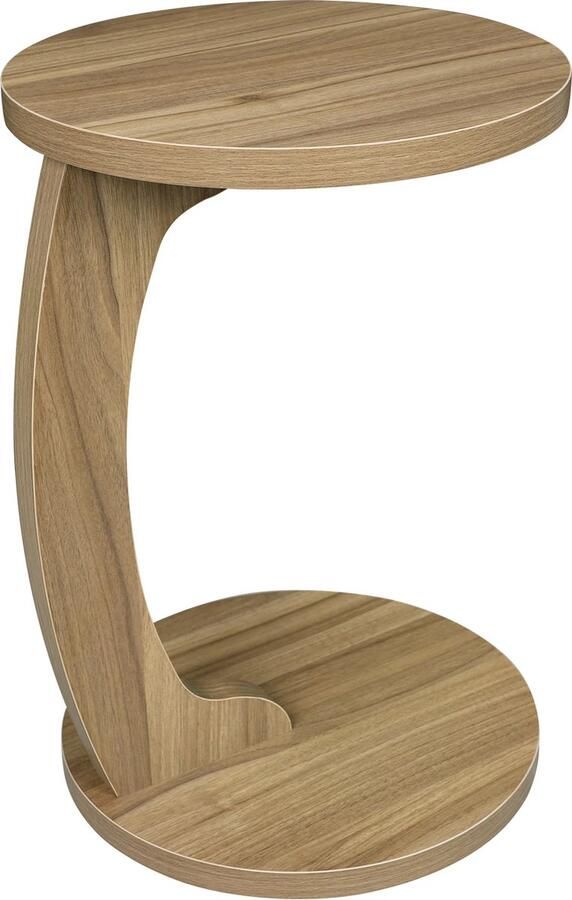 Woltu ShopEighty8 Bijzettafel Ronde Bijzettafel C-Vorm Salontafel Kleine Opbergtafel Plantentafel Tafelblad Ø38 CM x 55 CM Hoog MDF Licht Eiken