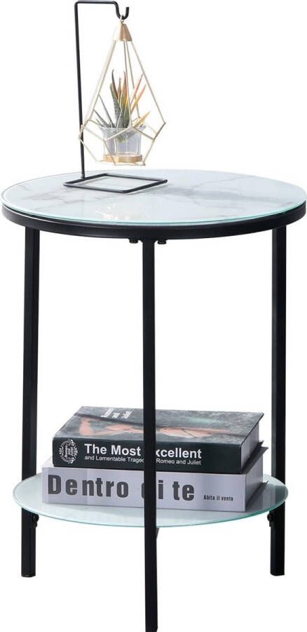 Side table Round Small Coffee table Glass Living room table Sofa bed table Telephone table Marble 40 x 40 x 55 cm