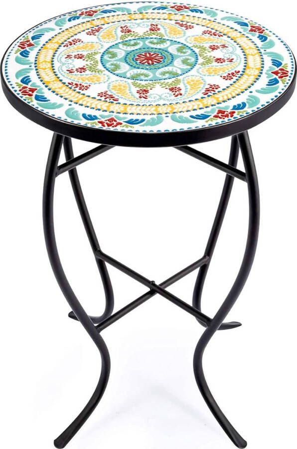 Bijzettafel ronde retro mozaïektafel metalen tafel koffietafel 35 5 x 54 5 cm bloemenkruk bloemenstandaard plantenstandaard bloemenrek met mozaïekplaat 14 inch (groen en oranje)