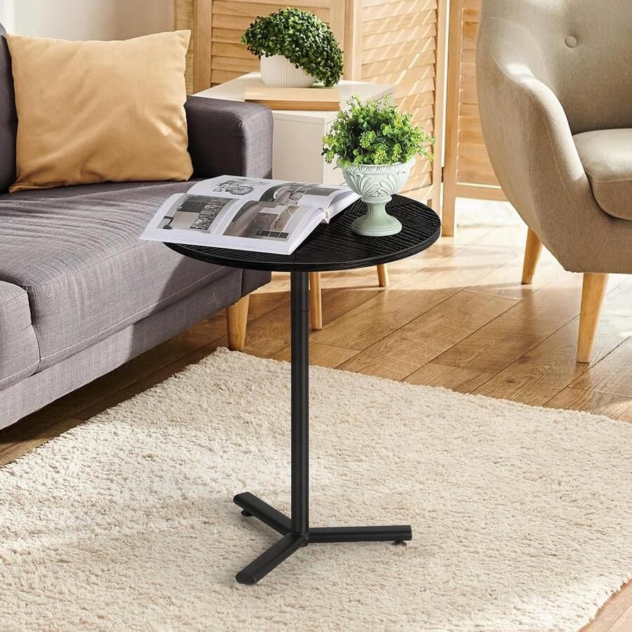 Salontafel 48 cm Ronde bijzettafel voor kleine ruimte Zwarte houten tafel Sofa bijzettafel voor woonkamer