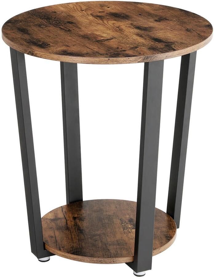 Bijzettafel ronde tafel salontafel opbergtafel met dubbel tafelblad stevige metalen frame eenvoudig te monteren geschikt voor woonkamer en slaapkamer 50 x 50 x 57 cm bruin en zwart