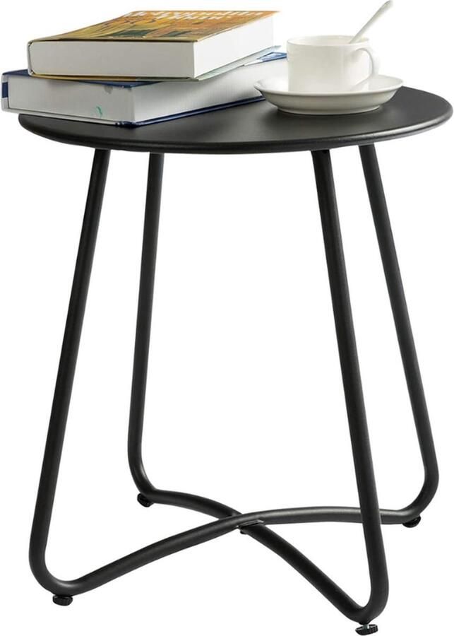 Bijzettafel ronde tuintafel kleine bijzettafel salontafel nachtkastje metalen tafel voor woonkamer tuin terras balkon outdoor zwart