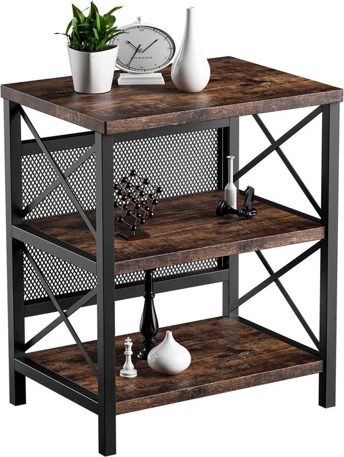 Bijzettafel Rustiek Bruin Houtlook Compact