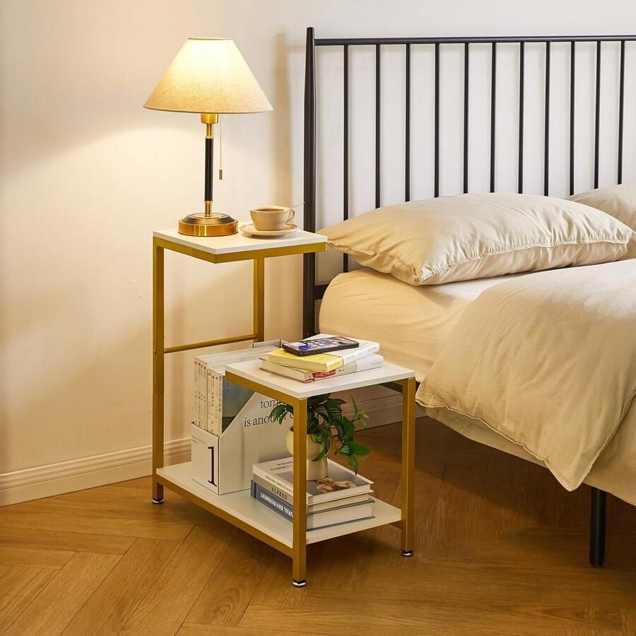 Bijzettafel Salontafel Hoektafel voor op de Bank voor in de Woonkamer op de bank in de Slaapkamer op het Balkon met Bloemenstandaard Wit - Foto 2