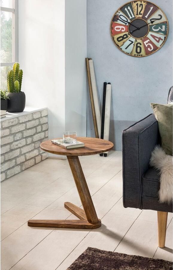Rootz Living Rootz Bijzettafel Salontafel Massief Hout 45 x 45 cm Rond Bruin
