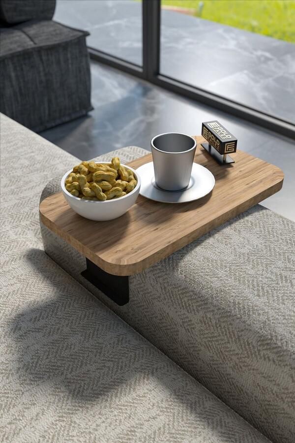 Gold Bijzettafel Salontafel met verstelbaar dienblad OVAAL Decoratieve moderne salontafel met armleuning Horizontale verticale banktafel 35x20x10 cm Pijnboom