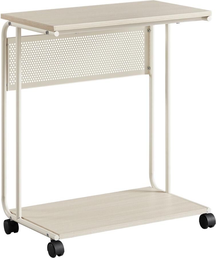 Bijzettafel salontafel met wieltjes verplaatsbaar naar de gewenste plek en vergrendelbaar. Stevig metalen frame eigentijds minimalistisch en modern design. Geschikt voor woonkamer slaapkamer en keuken 55 x 24 x 66 cm beige