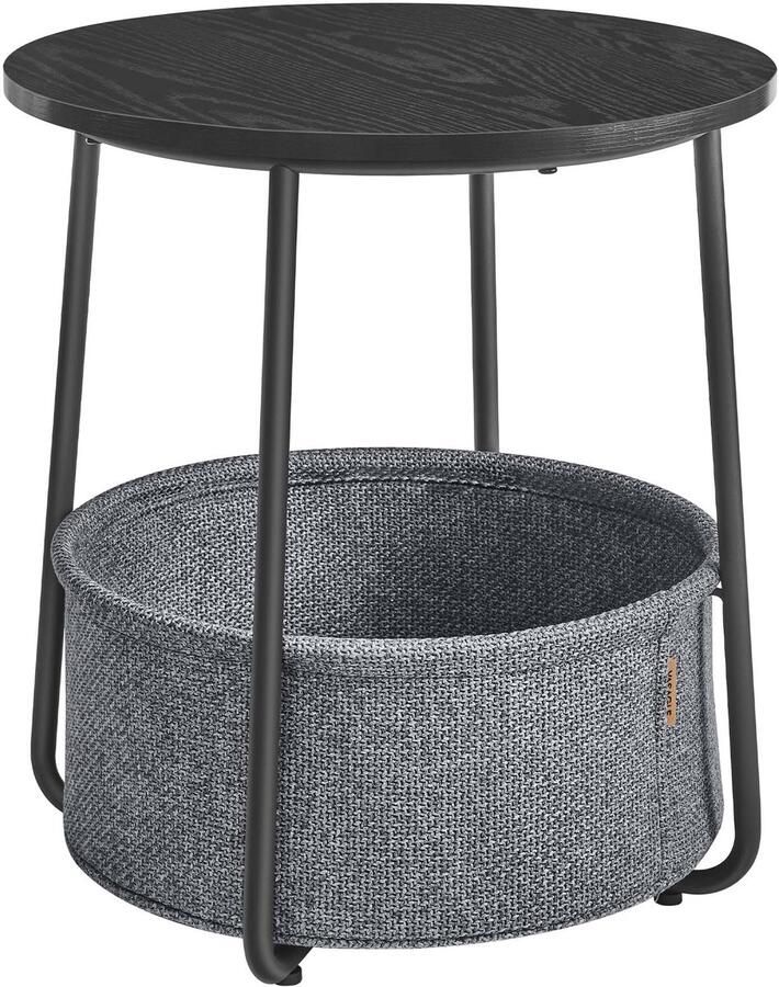 Bijzettafel salontafel opbergtafel nachtkastje met stoffen mand stevig metalen frame modern en strak design geschikt voor woonkamer en slaapkamer 45 x 45 x 50 cm zwart