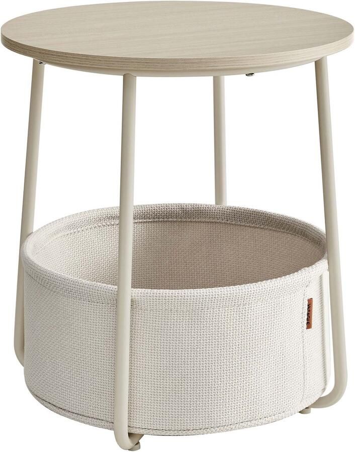 Bijzettafel salontafel opbergtafel nachtkastje met stoffen mand stevig metalen frame modern en strak design geschikt voor woonkamer en slaapkamer 45 x 45 x 50 cm Beige