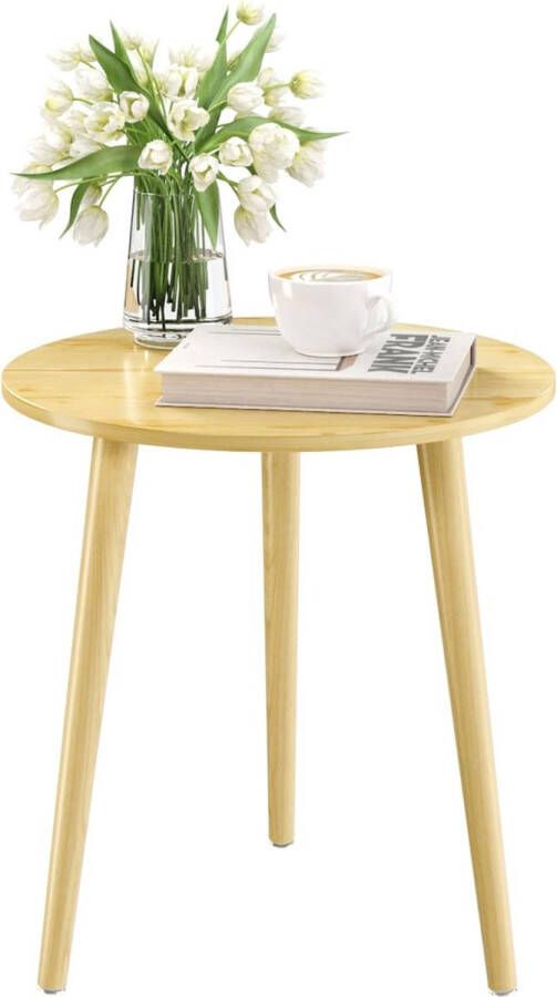 Bijzettafel salontafel rond Ø 42 cm hoogte 51 cm salontafel met poten van massief hout Scandinavische stijl dessert bijzettafel hout voor woonkamer slaapkamer natuur