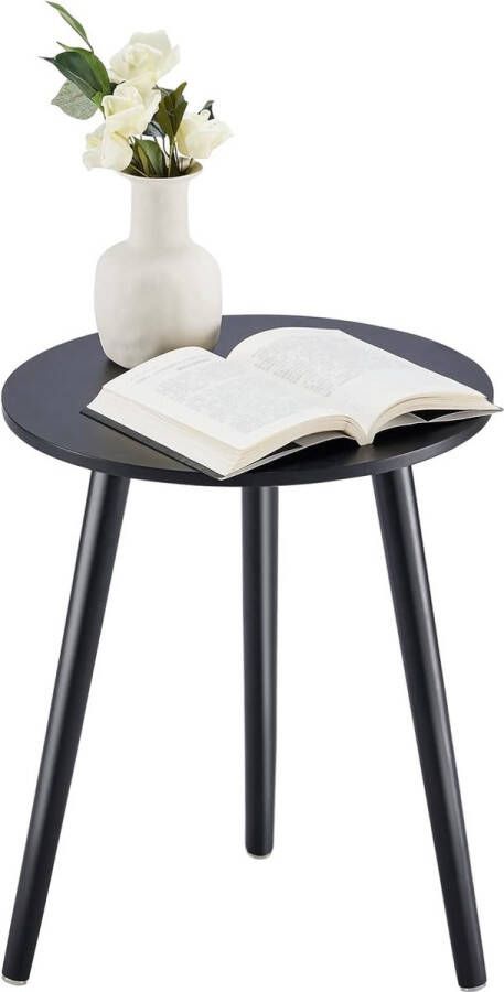 Bijzettafel salontafel rond 42 cm hoogte 51 cm salontafel met poten van massief hout Scandinavische stijl dessert bijzettafel hout voor woonkamer slaapkamer zwart
