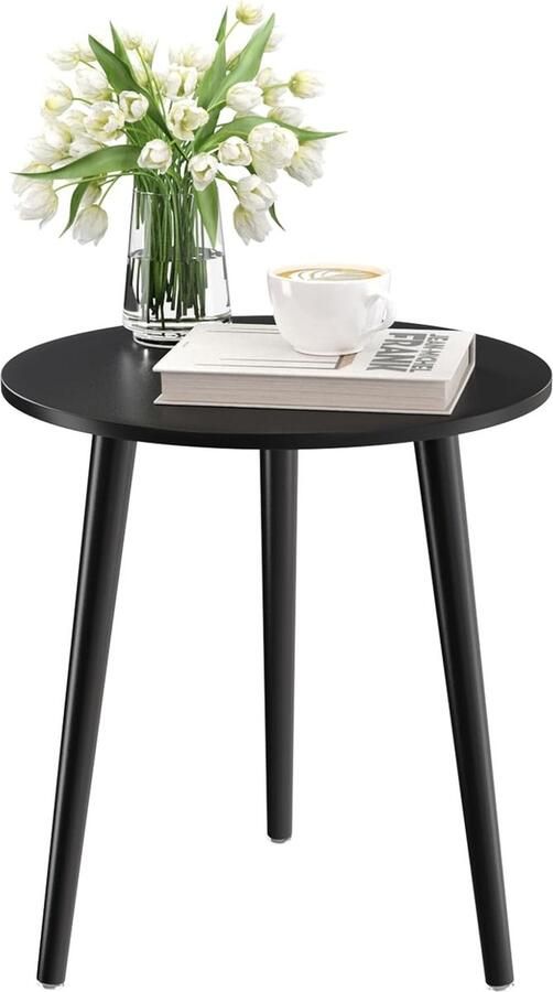 Bijzettafel salontafel rond Ø 42 cm hoogte 51 cm salontafel met poten van massief hout Scandinavische stijl dessert bijzettafel van hout voor woonkamer slaapkamer zwart zwart