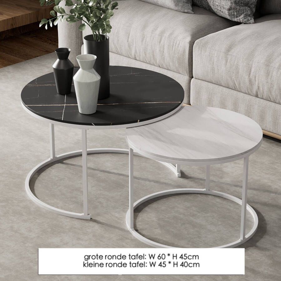 Bijzettafel Salontafel set van 2 Rotsplaten 60cm zwart plus 45cm wit
