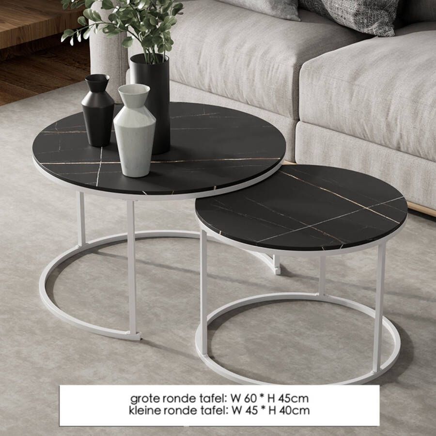Bijzettafel Salontafel set van 2 Rotsplaten 60cm zwart plus 45cm zwart