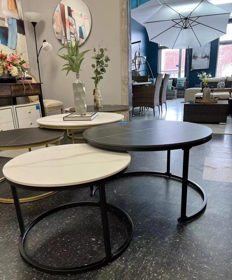 Bijzettafel Salontafel set van 2 Tafelbasis zwart Rotsplaten 80cm zwart plus 60cm wit