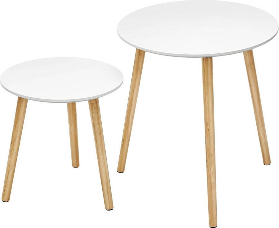 Bijzettafel Scandinavische stijl rond minimalisme salontafel nachtkastje 2-delige set wit