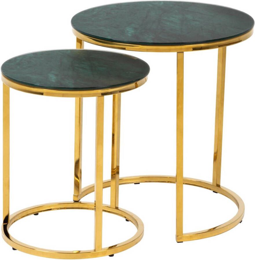 SMUK Bijzettafel Set Ø 35 Ø 45 cm Saga Groen Marmer Goud