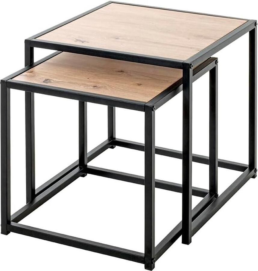 Bijzettafel set van 2 MDF eiken zwart D 40 x B 40 x H 41 cm