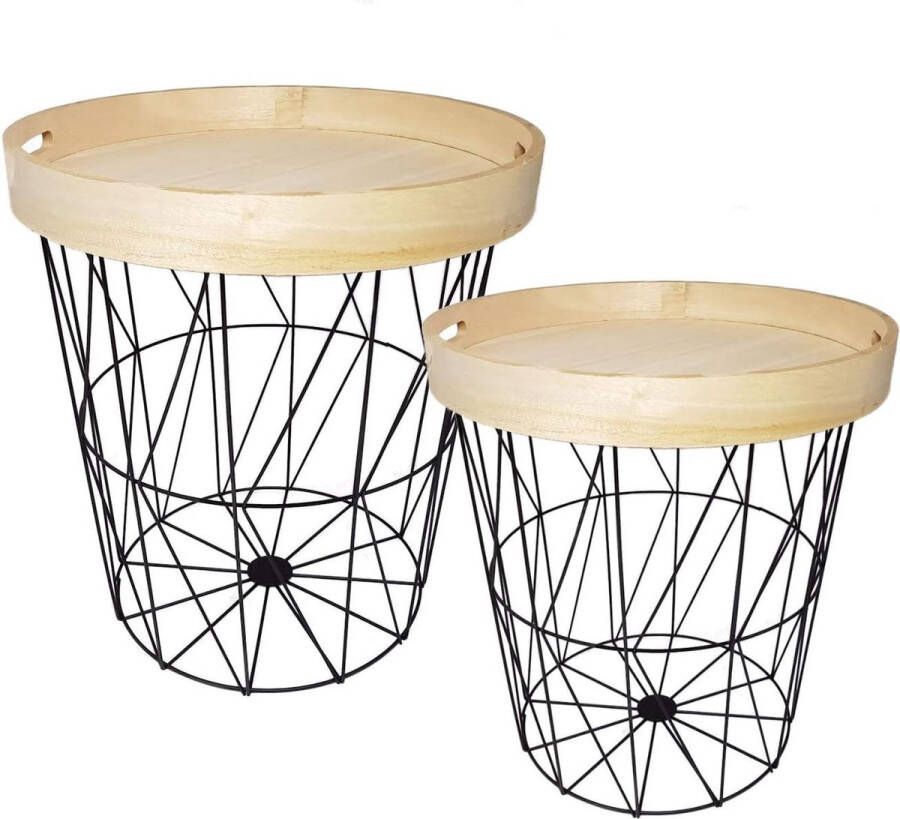 Bijzettafel set van 2 met afneembaar dienblad 40 + 37 cm designer salontafel rond salontafel metalen tafel - Foto 2