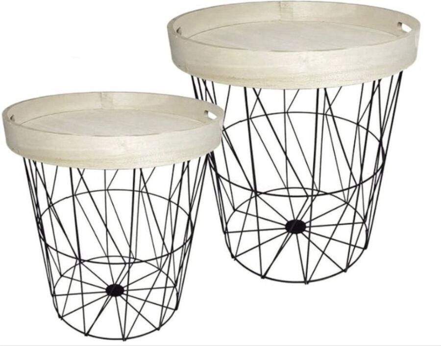 Bijzettafel set van 2 met afneembaar dienblad 40 + 37 cm designer salontafel rond salontafel metalen tafel