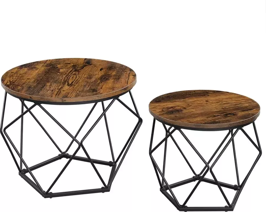 Bijzettafel set van 2 salontafels banktafel met mandfunctie gedekte tafel geometrisch stalen frame voor woonkamer slaapkamer vintage bruin-zwart LET040B01