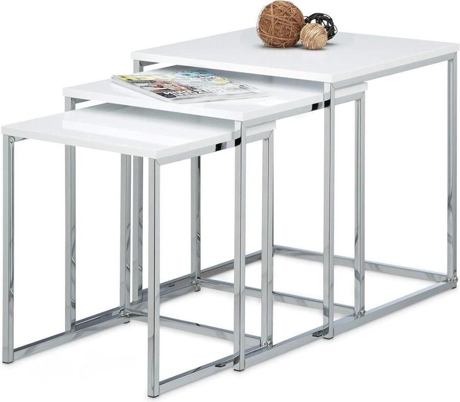 Bijzettafel set van 3 Salontafel Hout en metaal Modern design Wit 42x40x40 cm