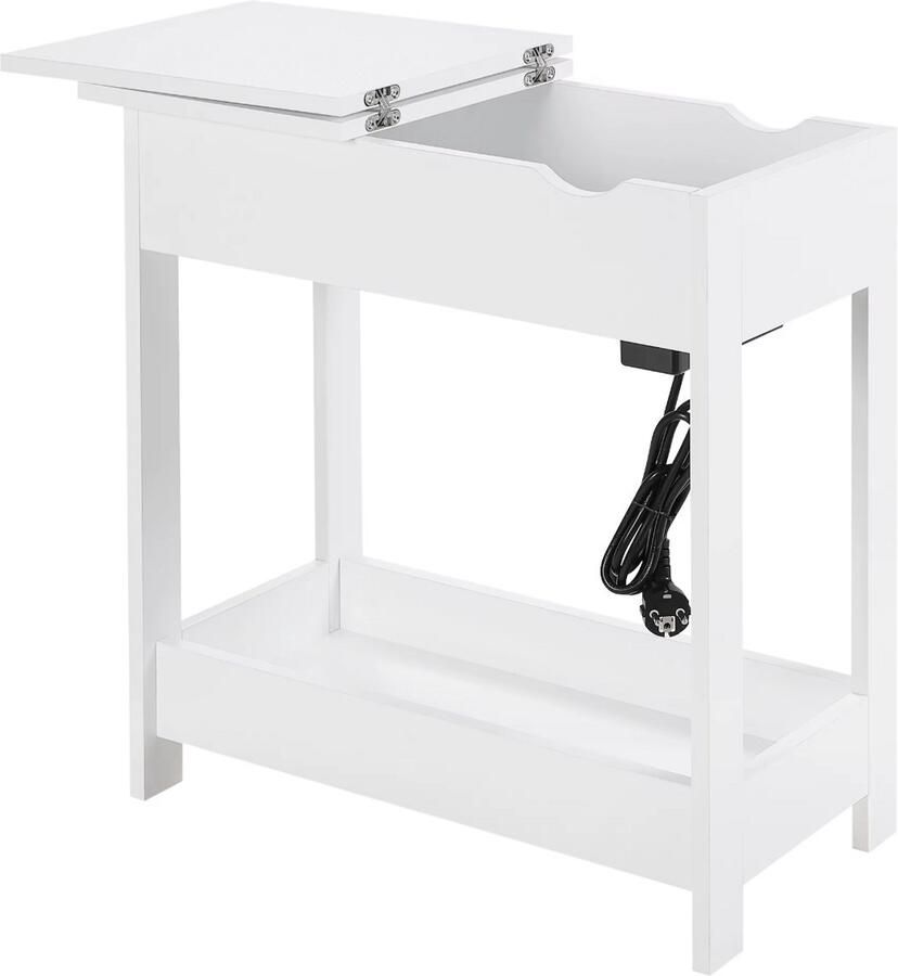J&R Bijzettafel Sidetable Eindtafel Koffietafel Met stopcontact en USB Klep deksel Hout Wit 60x60x30cm