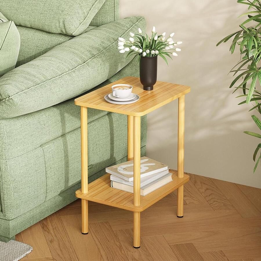 Bijzettafel Hout Smal en Praktisch Geschikt voor Woonkamer en Slaapkamer 1 stuk Natuurlijk 40 x 30 x 52 cm