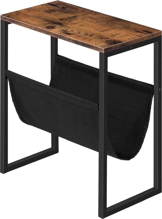 Bijzettafel smal nachtkastje van stof met tijdschriftenlus donkerbruin geschikt voor kleine ruimtes slaapkamer woonkamer kantoor nachtkastje zwart 60 cm hoog