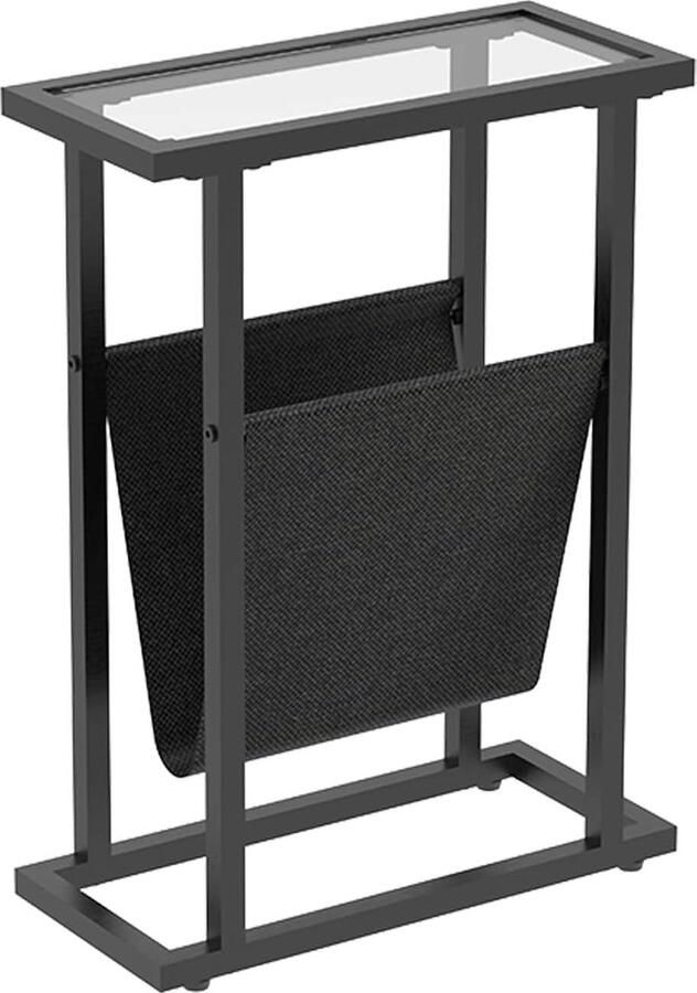 Senza Marchio Bijzettafel smalle bijzettafel van gehard glas kleine bijzettafel met tijdschriftenhouder bank-bijzettafel voor woonkamer ruimtebesparend zwart EBK78BZ01