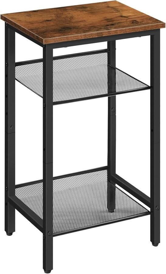 Retadou Bijzettafel telefoontafel met 2 verstelbare roosterplanken 38 x 28 x 74 cm banktafel koffietafel industrieel design donkerbruin-zwart