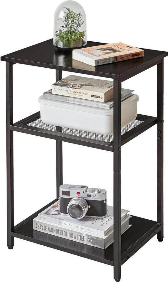 Bijzettafel telefoontafel nachtkastje met metalen vlechtwerk industriële stijl robuuste stalen constructie zwart voor woonkamer slaapkamer kantoor