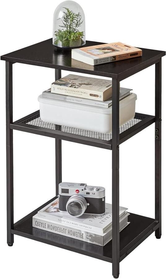 Bijzettafel telefoontafel nachtkastje met metalen vlechtwerk industriële stijl robuuste stalen constructie voor woonkamer slaapkamer kantoor zwart TMJ403B